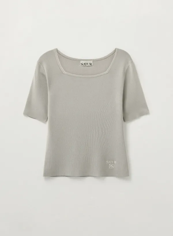 (W) Square Slim Fit Half Knit - Gray