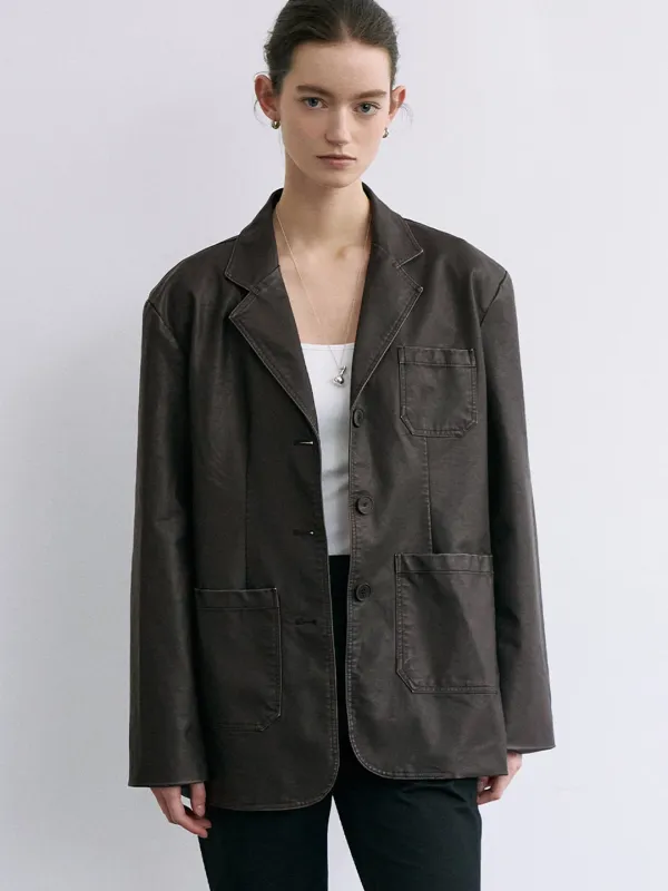 comos 1693 washing leather jacket (brown)