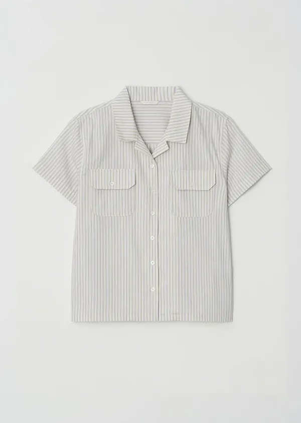 stripe open collar half shirts-blue