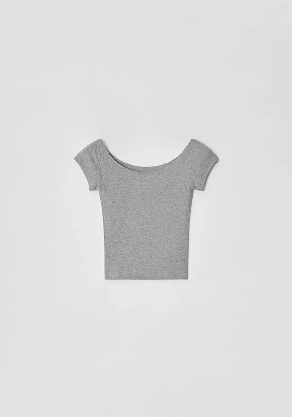 Off-shoulder tee (Grey)