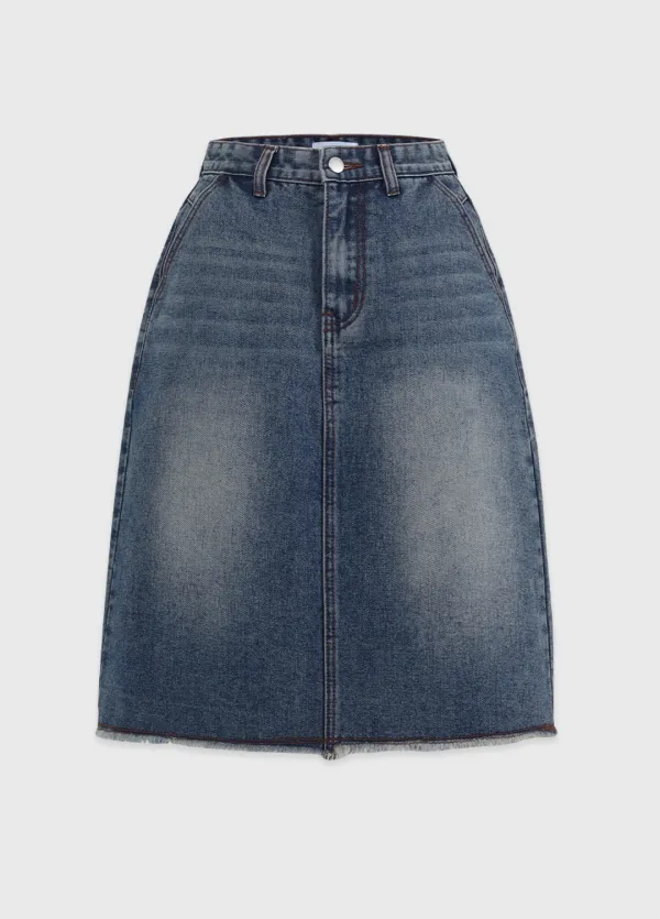  [25-36]  Lucian Denim Fringe Mide Skirt  루시안 데님 프린지 미디 스커트 (봄-여름-가을-데일리룩-데이트룩-출근룩-캠퍼스룩-나들이룩-미디스커트-청치마-빈티지-캐주얼-자체제작) 
