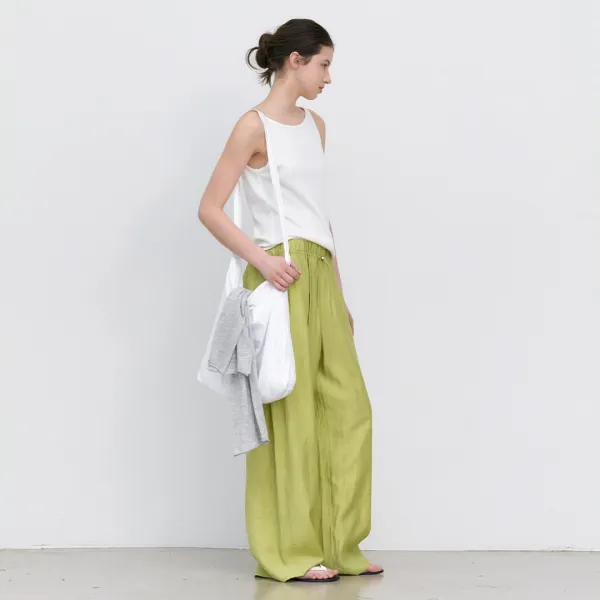 (PT-5757)CREASE WAIST BANDING STRING PANTS