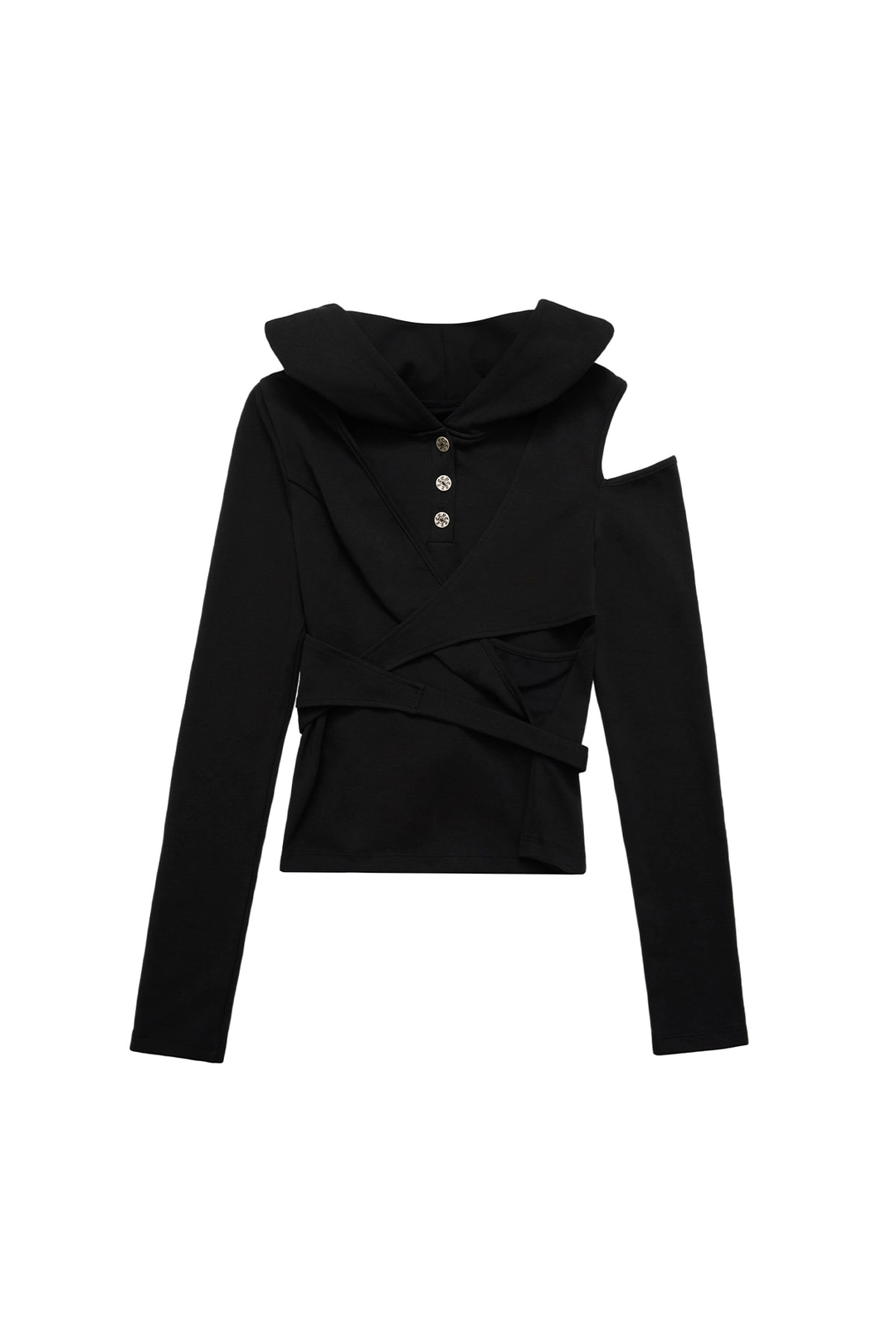 와이이이엘 STRAP HOODED LONG SLEEVE TOP BLACK 상품 이미지 2