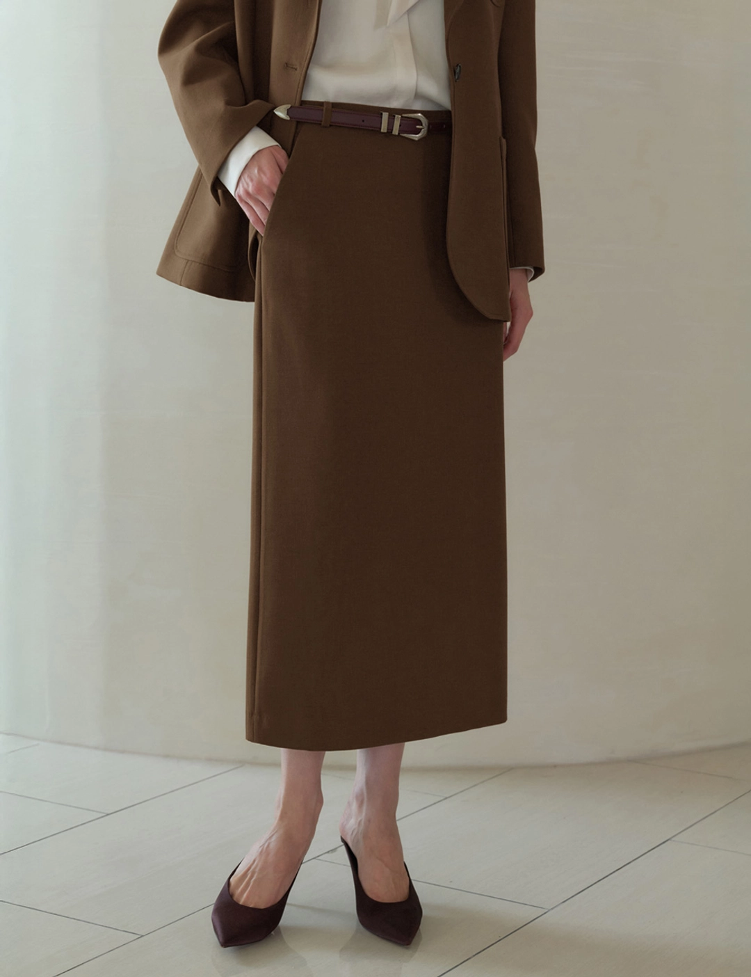 노미나떼 Forte Back Slit Skirt (Brown) 상품 이미지 2