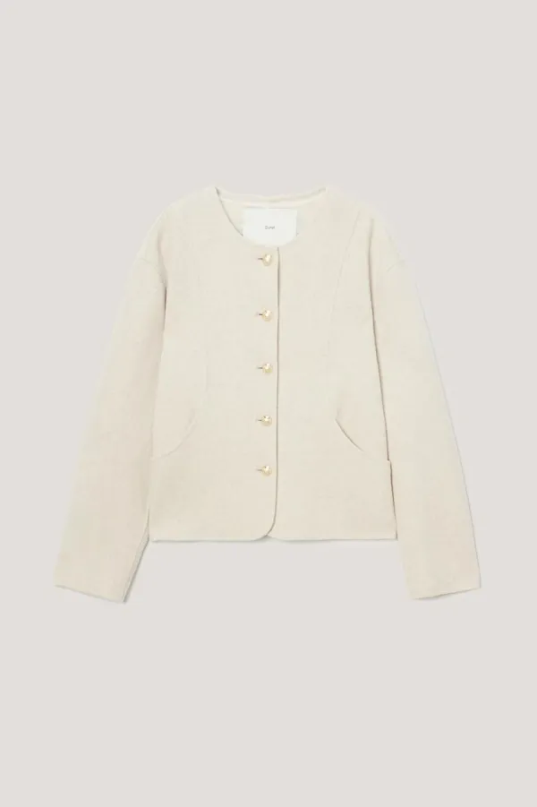 HANDMADE CASHMERE COLLARLESS JACKET CREAM BEIGE
