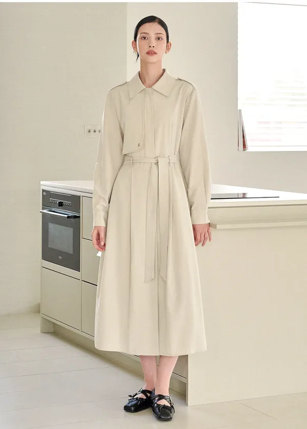 [44-120] Classical Trench Long Dress&nbsp;클래식컬 트렌치 롱 드레스 (가을/봄/하객룩/오피스룩/격식룩/데이트룩/데일리룩/미팅룩/페미닌/클래식/트렌치/롱원피스/빅사이즈/자체제작)