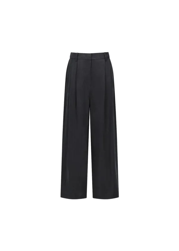 [예약주문] Women\'s Cupro Two Tuck Wide Pants, Black