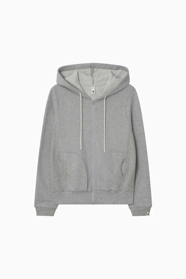 TWO-TONE WAFFLE HOODED ZIP-UP, MELANGE