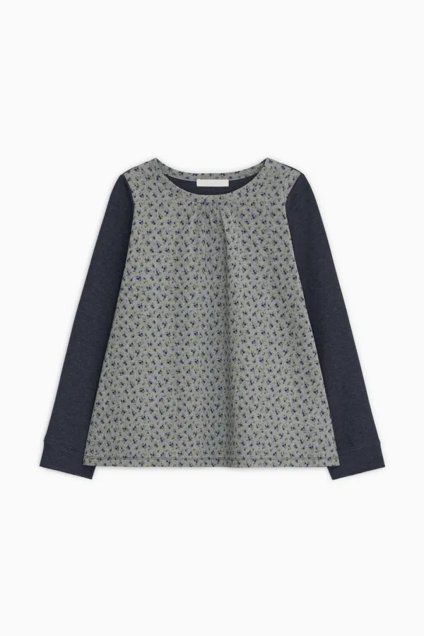 [9/30 예약배송] FLORAL WOVEN PANEL LONG SLEEVE, NAVY