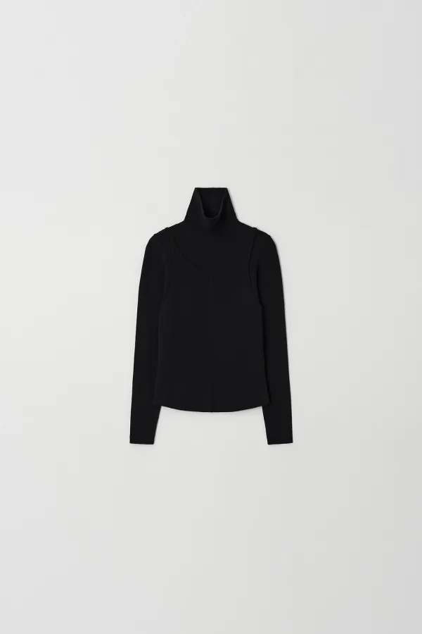 Turtleneck Layered Sleeveless T-shirt (black)