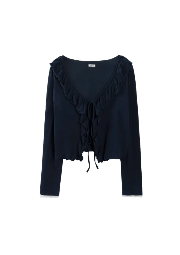 Mused Ruffle Easy Cardigan - Navy