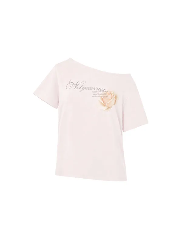 [장원영 착용]Rose graphic one-shoulder t-shirts (Pink)