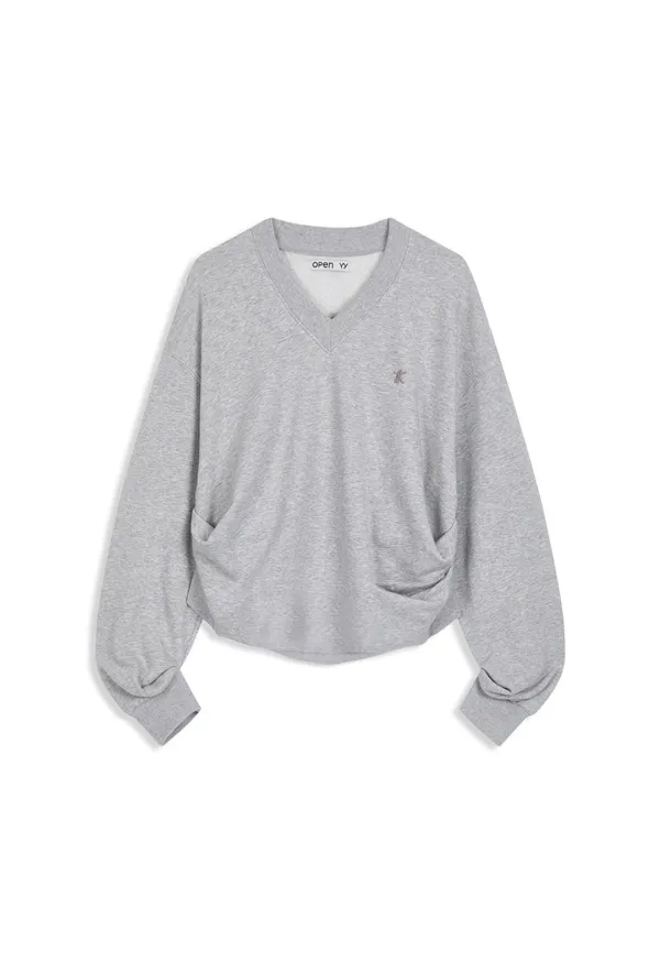 SLOUCHY V-NECK SWEATSHIRT, GRAY
