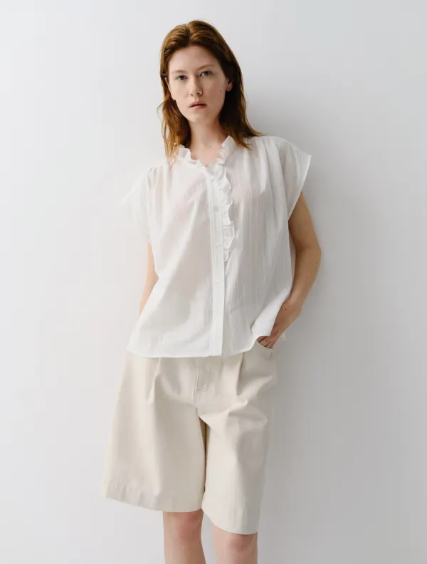 Tove Ruffle Stripe Shirt (White)