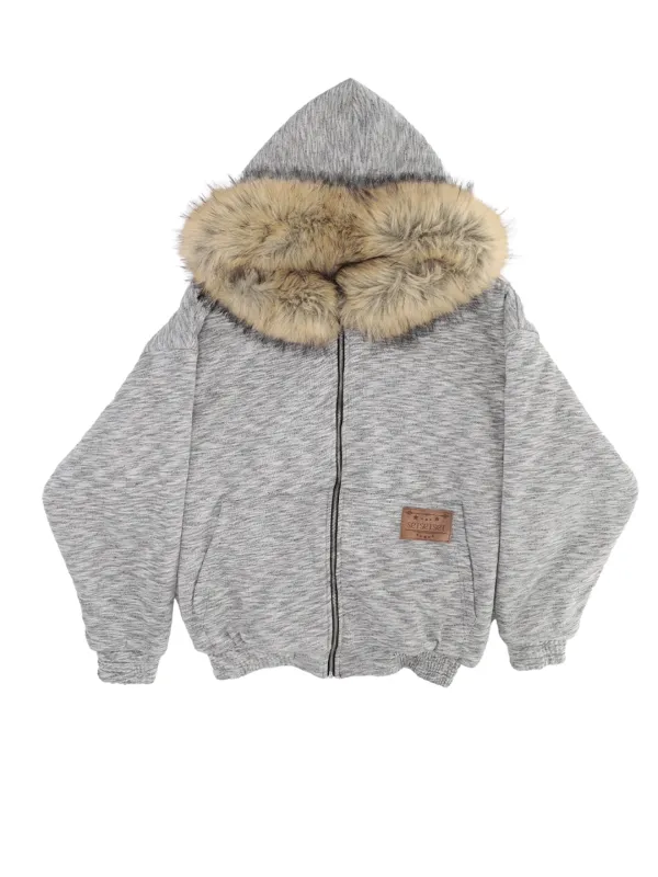 WILD OVERFIT FUR HOODED ZIP UP MELANGE GREY
