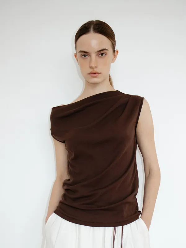 TIR ASYMMETRIC TUCKED TOP_BROWN