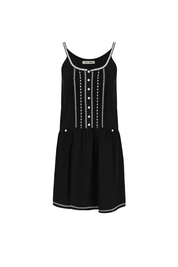 BOHEMIAN SLEEVELESS DRESS [BLACK]