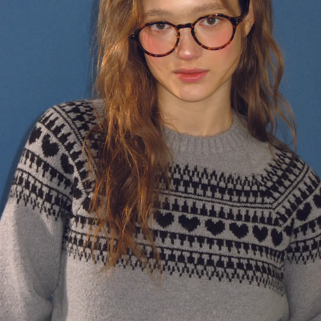 론론 HEART NORDIC PULLOVER WOOL KNIT GREY 상품 이미지 1