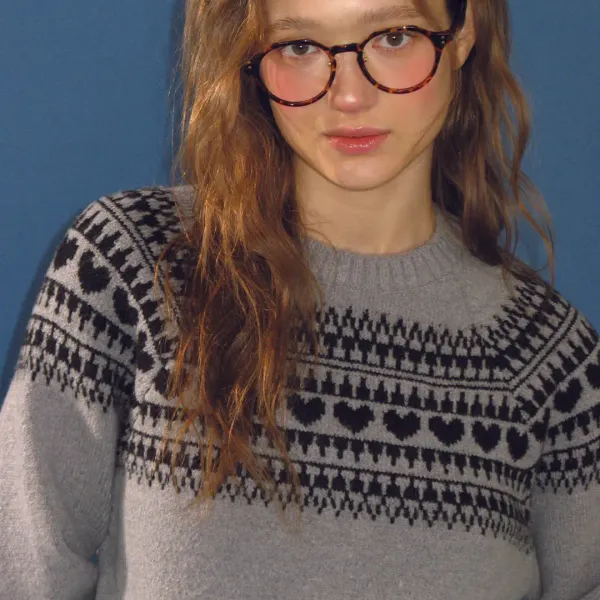 HEART NORDIC PULLOVER WOOL KNIT GREY