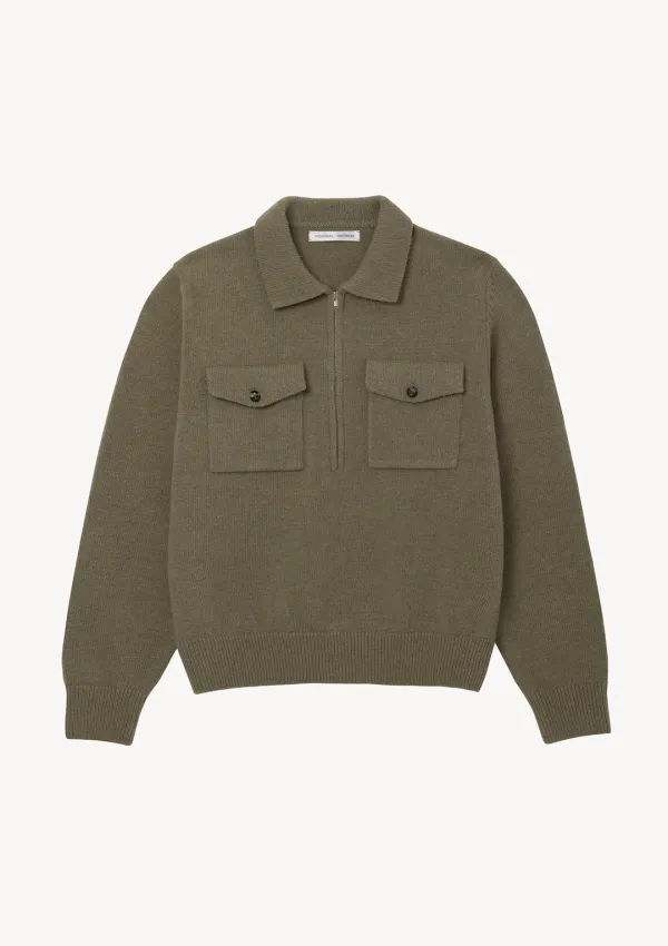Pocket Collar Knit in Khaki