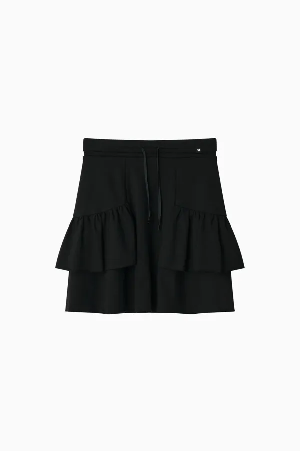 SHIRRING MIDI BANDING SKIRT, BLACK
