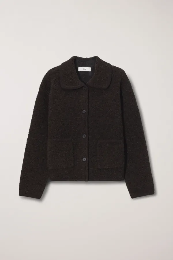 UNISEX COLLARED KNIT JACKET BROWN