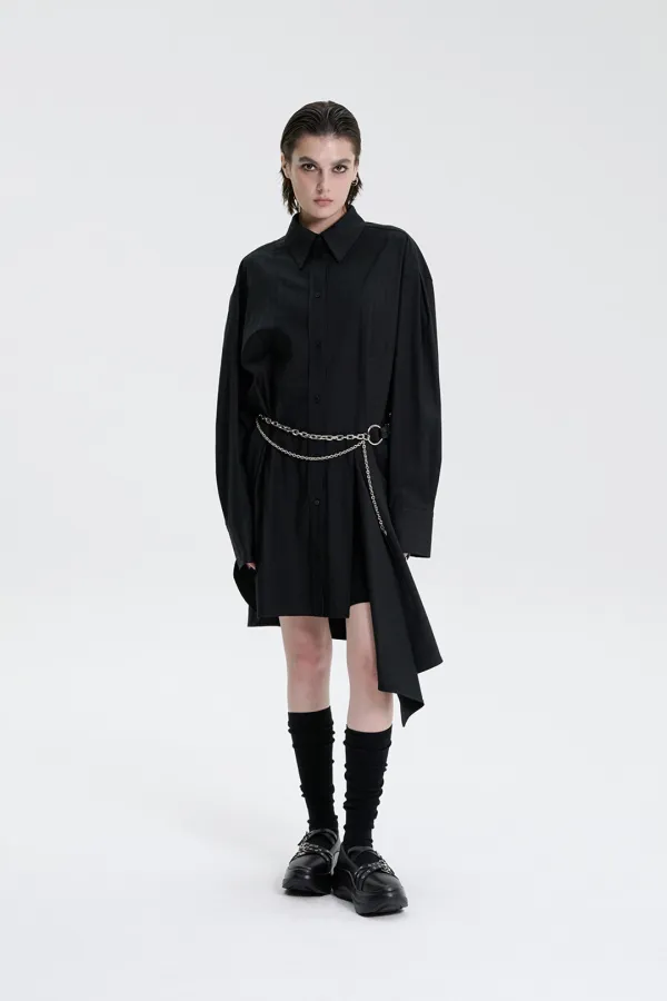Panelled Stripe Long Shirt [ Black ]