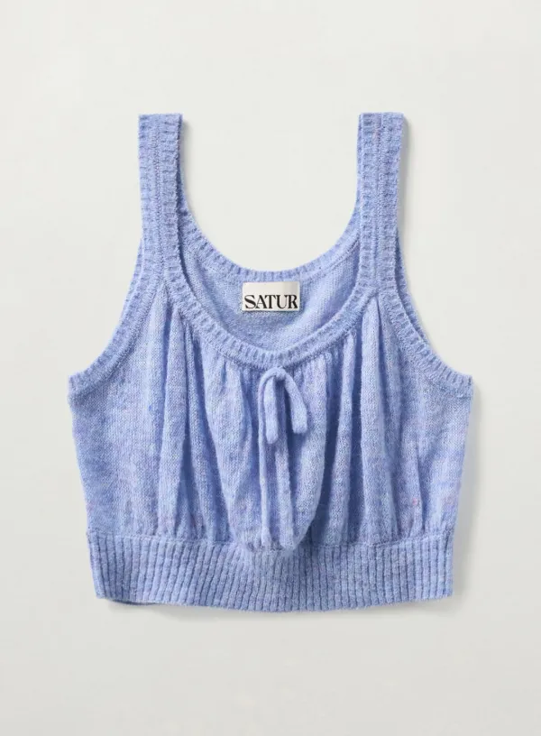 (W) Shirring Knit Bustier - Blue
