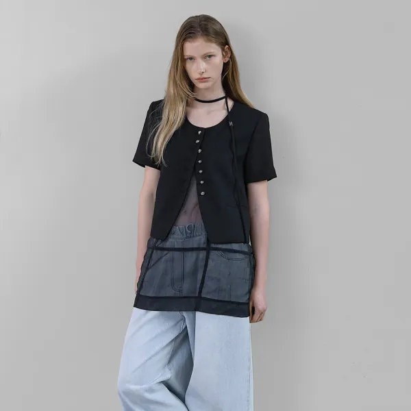 (JK-3024)SUMMER TWEED SET-UP JACKET