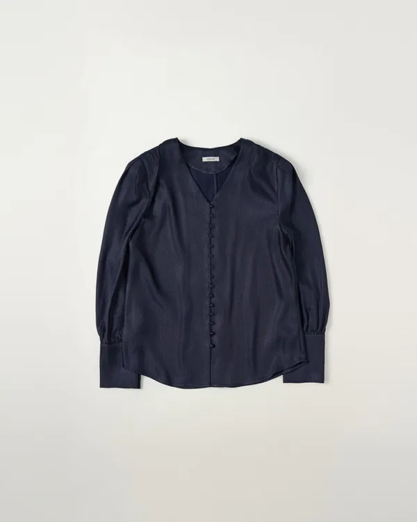 Satin Scarf Blouse [NAVY]