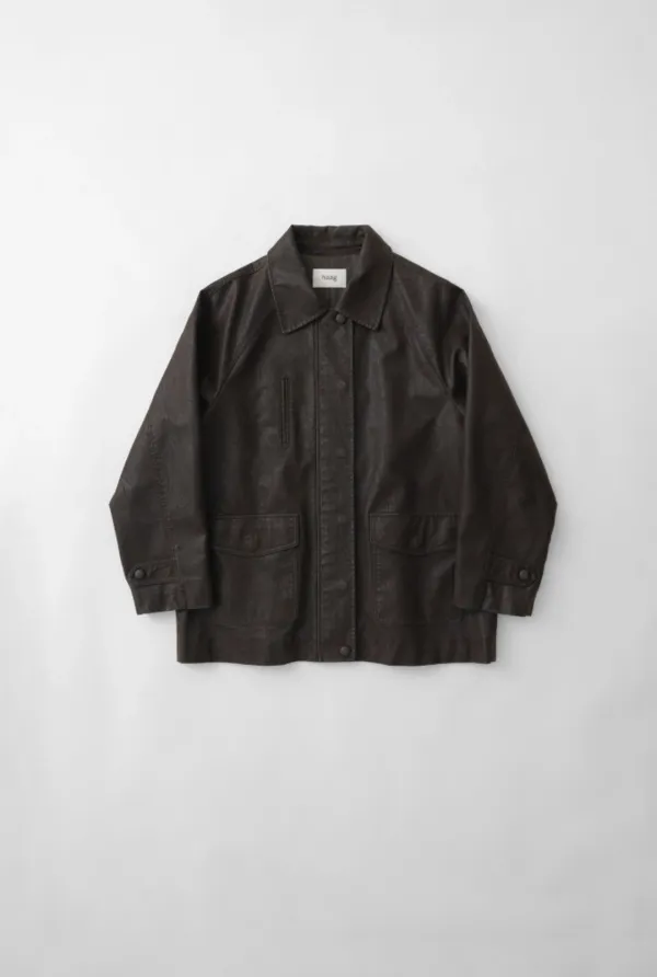 2nd) a washed leather jacket (espresso)