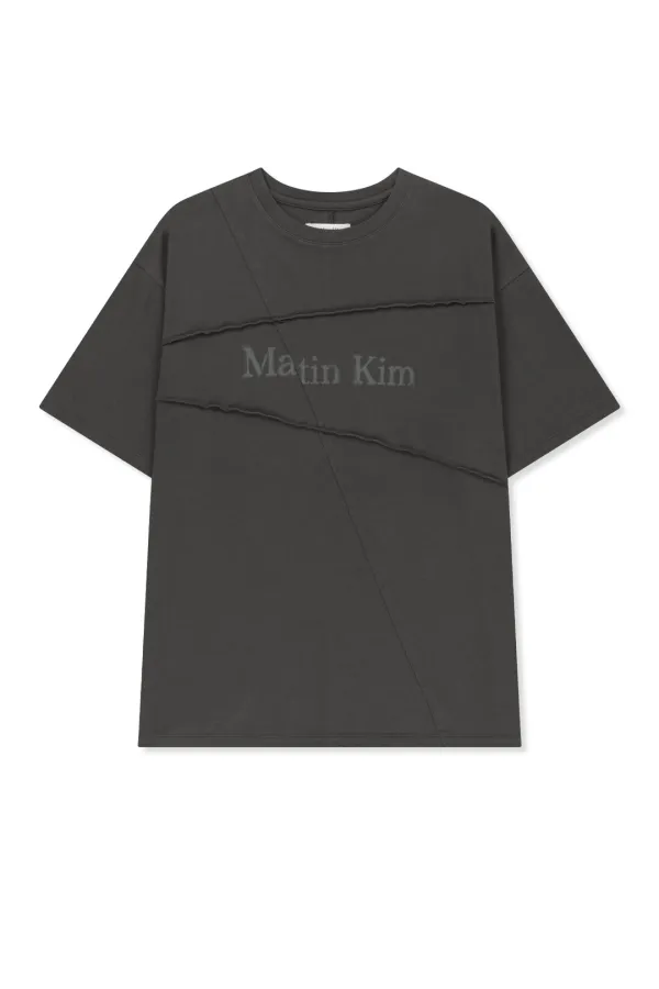 DIAGONAL CUT LOGO TOP IN CHARCOAL
