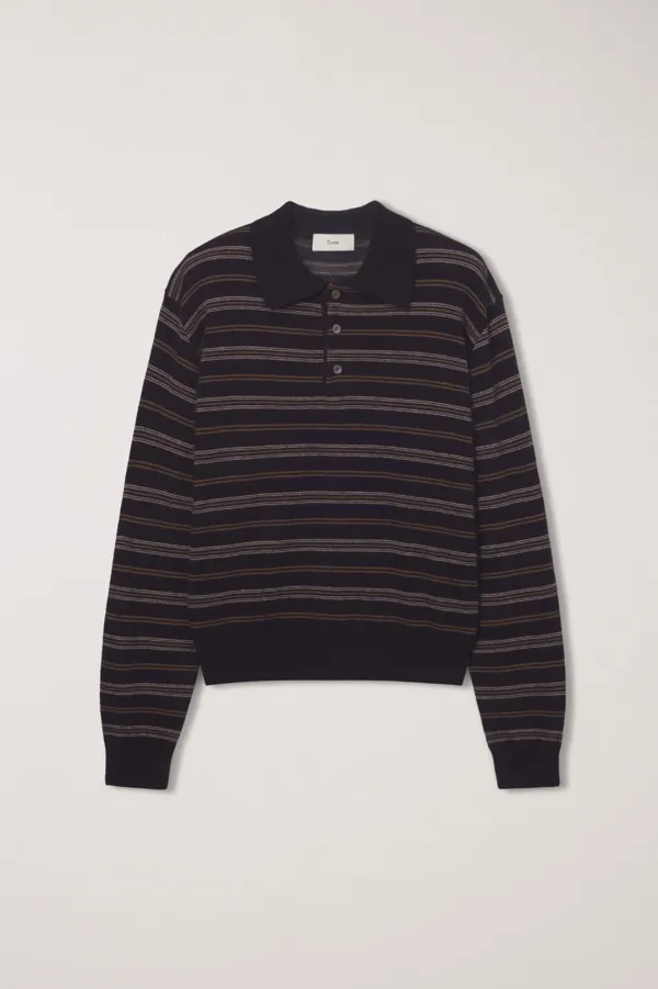 UNISEX COLLARED STRIPED SWEATER BROWN_UDSW6C115W2