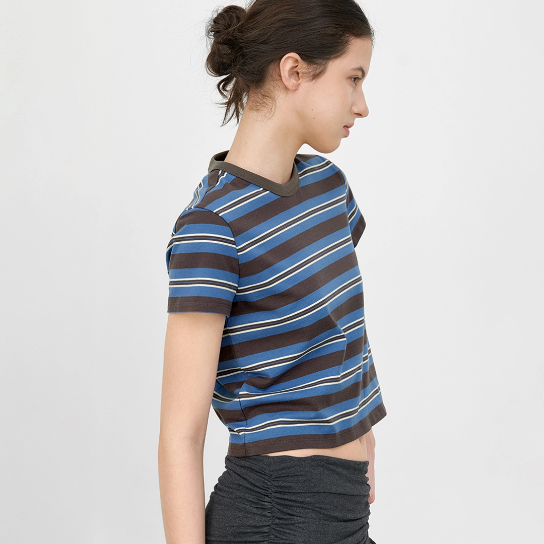 아뜰리에 나인 (T-7162)MULTI STRIPE SEMI CROP SLIM TEE 상품 이미지 2
