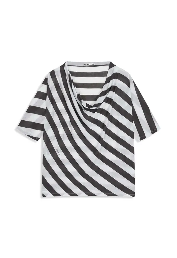 STRIPE COWL NECK TEE, MULTI