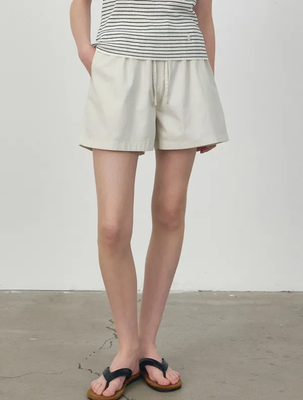 Stretch cotton string shorts_Cream