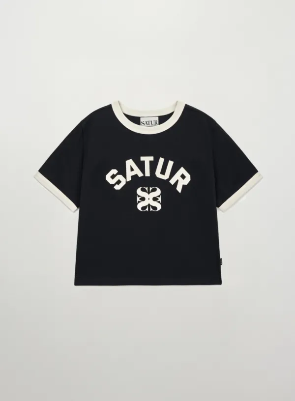 (W) Arch Logo Ringer T-Shirt - Black