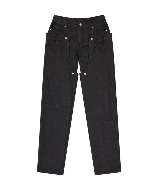 Detachable Button Denim Pants / Black