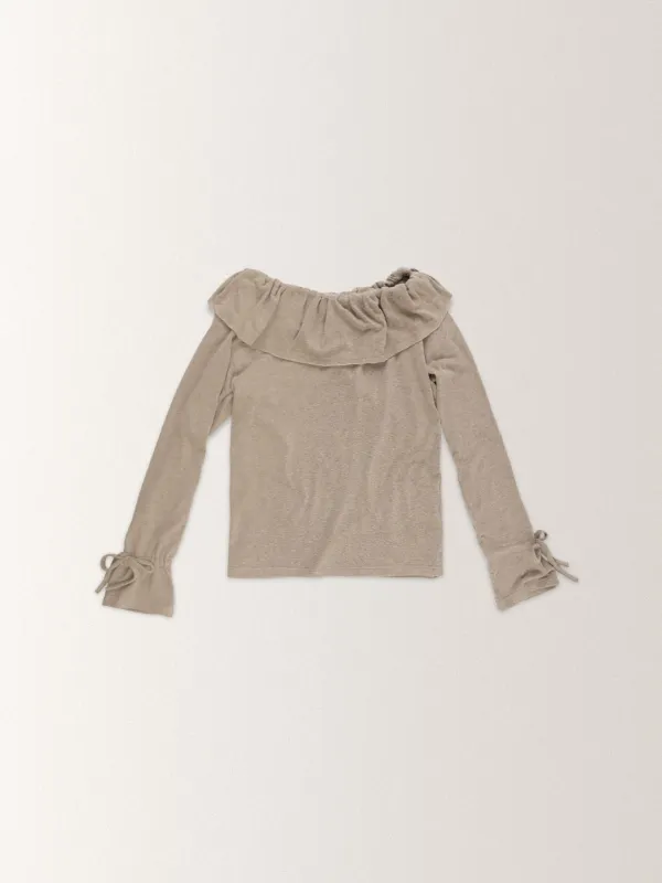 FRILL COLLAR T SHIRTS BLOUSE [ LATTE ]