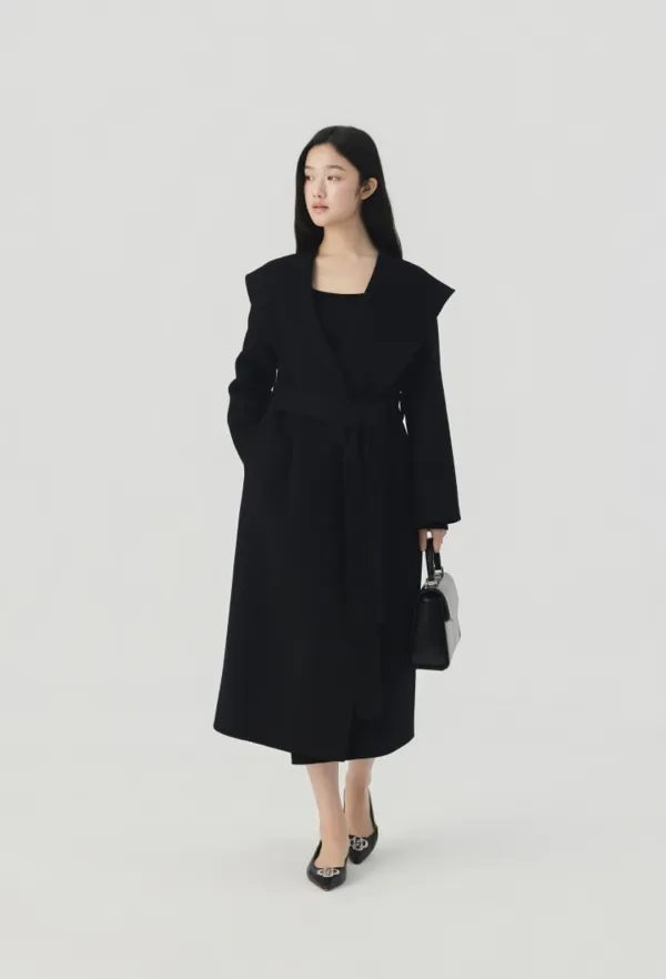 Belle Wide Shawl Collor Handmade coat (Black)