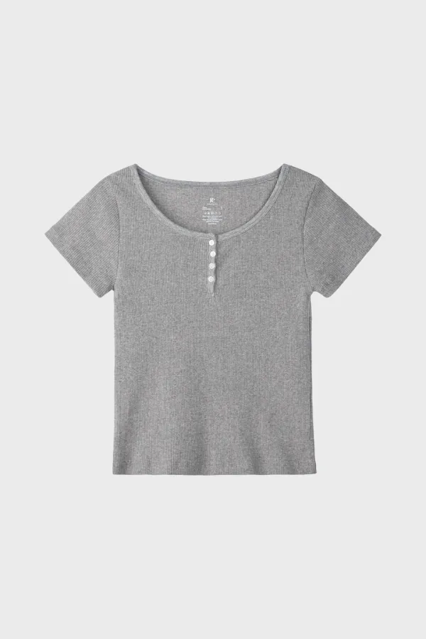 [Restocks] U neck button t-shirts_merange gray
