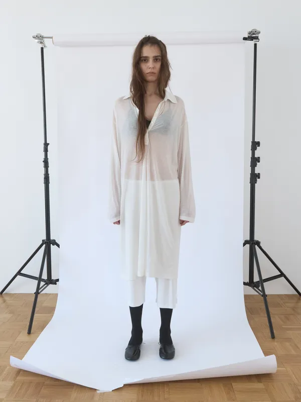 SHEER BUTTON-UP DRESS IN IVORY