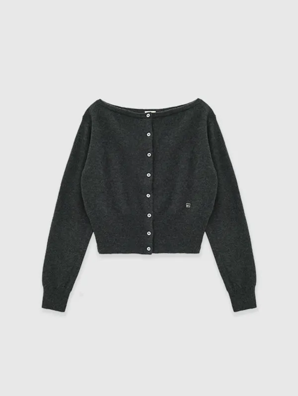 Soft Wool Boatneck Cardigan (Charcoal)