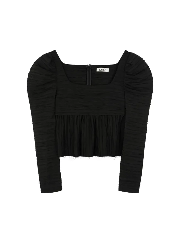 PLEATED VOLUME BLOUSE (BLACK)