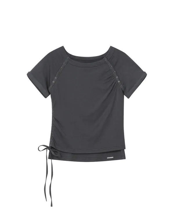 [Misekiseoul X yeomim] Snap shirring shortsleeve CHARCOAL