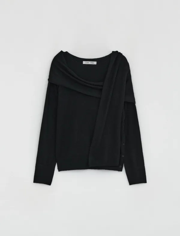 MUFFLER SIDE BUTTON KNIT [BLACK]