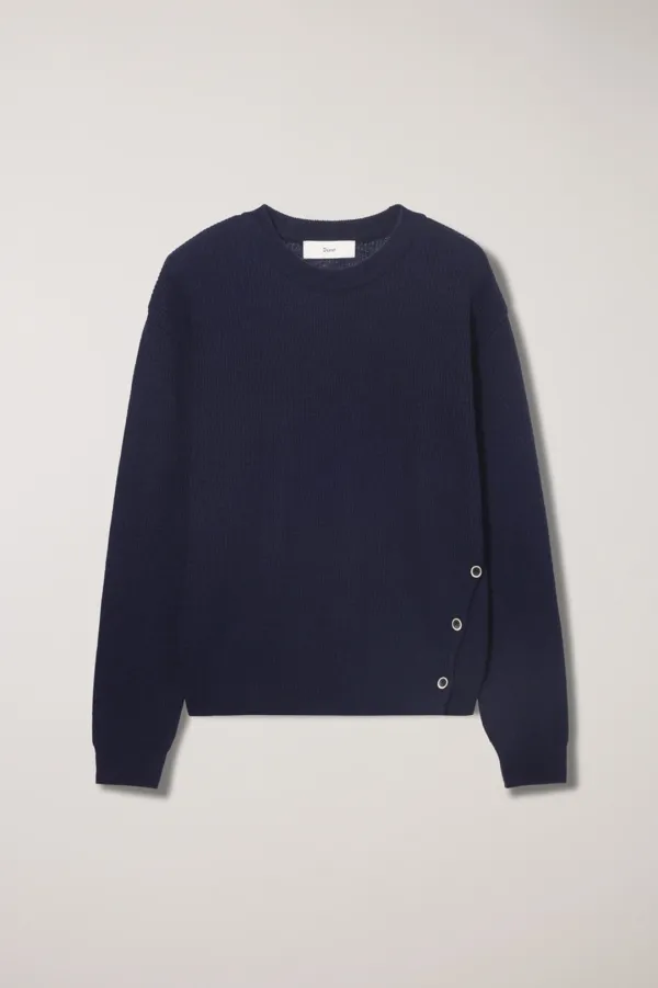 UNISEX BUTTONED CREWNECK SWEATER DEEP NAVY_UDSW5C107N3