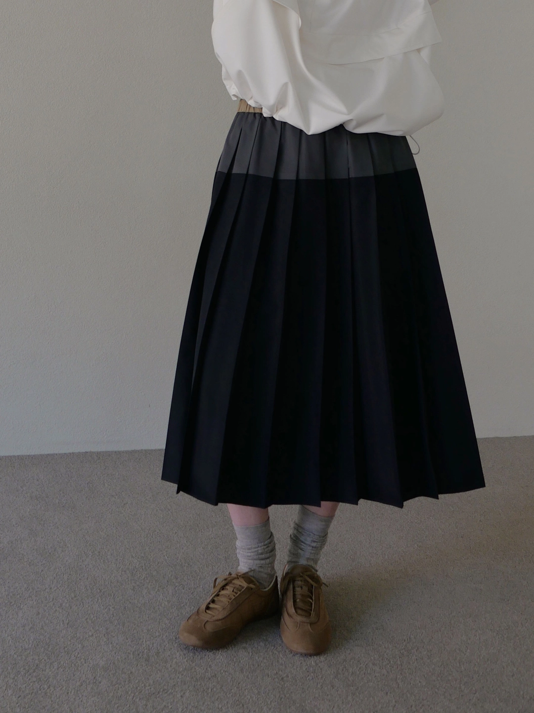 심플멍 Block Pleated Skirt (navy) 상품 이미지 2