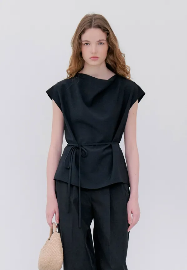 DRAPE DOLMAN BLOUSE - BLACK