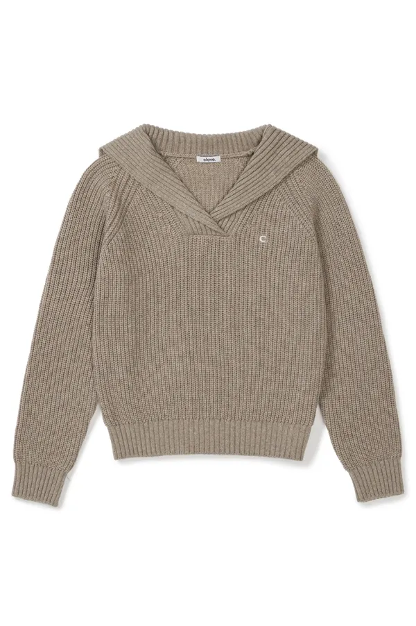 [25FW clove] Collared V-Neck Knit Sweater (Beige)